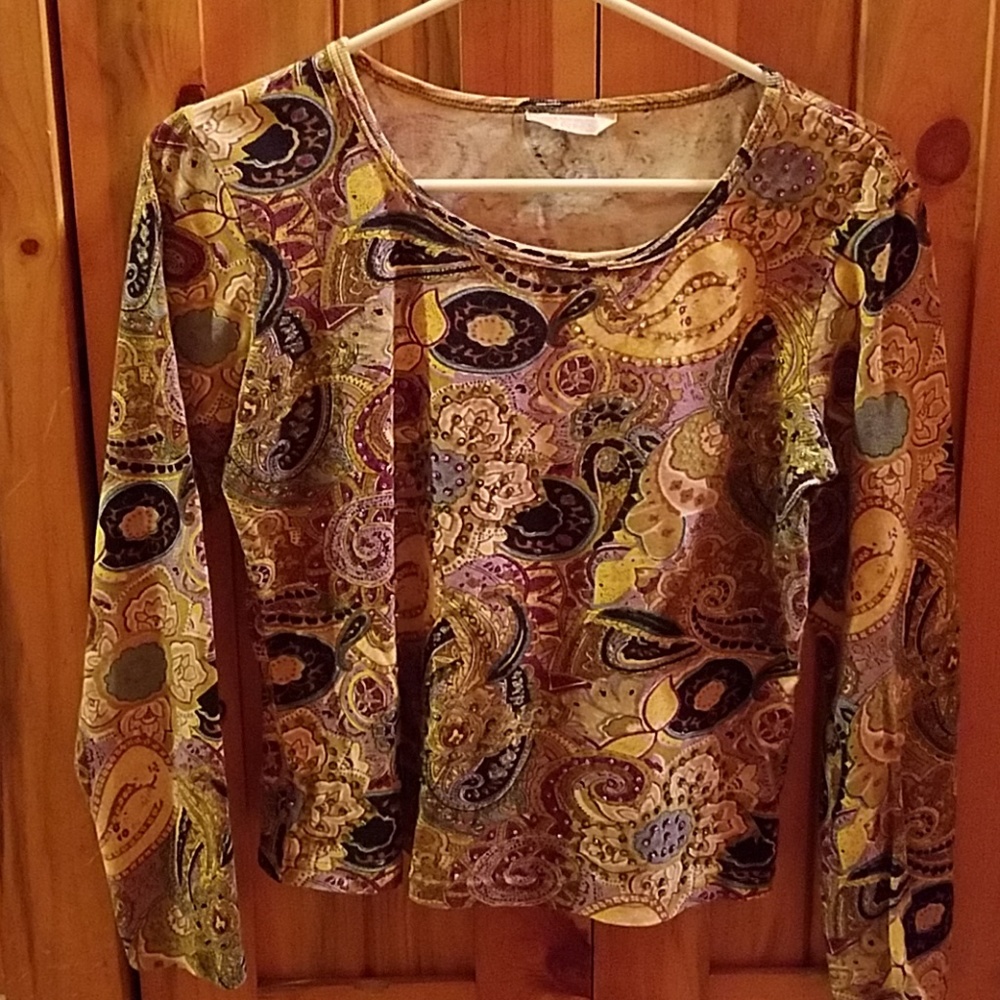 Embellished, patterned shirt!  Pretty print.